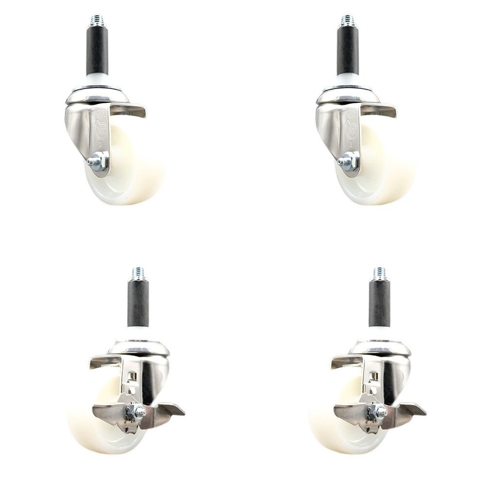 Nylon Swivel Stem Caster Set of 4 with 3 Inch Caster Wheels - 3/4" Expanding Stems - 316 Stainless Steel Casters - Includes 2 Swivel with Top Lock Brakes and 2 Swivel - Service Caster Brand — photo 1