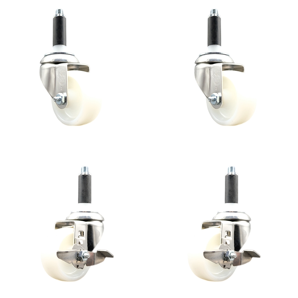 Nylon Swivel Stem Caster Set of 4 with 3 Inch Caster Wheels - 7/8" Expanding Stems - 316 Stainless Steel Casters - Includes 2 Swivel with Top Lock Brakes and 2 Swivel - Service Caster Brand — photo 1