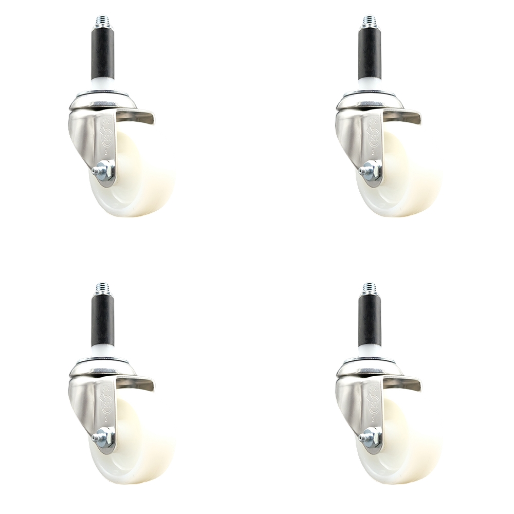 Nylon Swivel Stem Caster Set of 4 with 3 Inch White Caster Wheels - 7/8" Expanding Stems - 316 Stainless Steel Casters - Includes 4 Swivel Casters - Service Caster Brand — photo 1