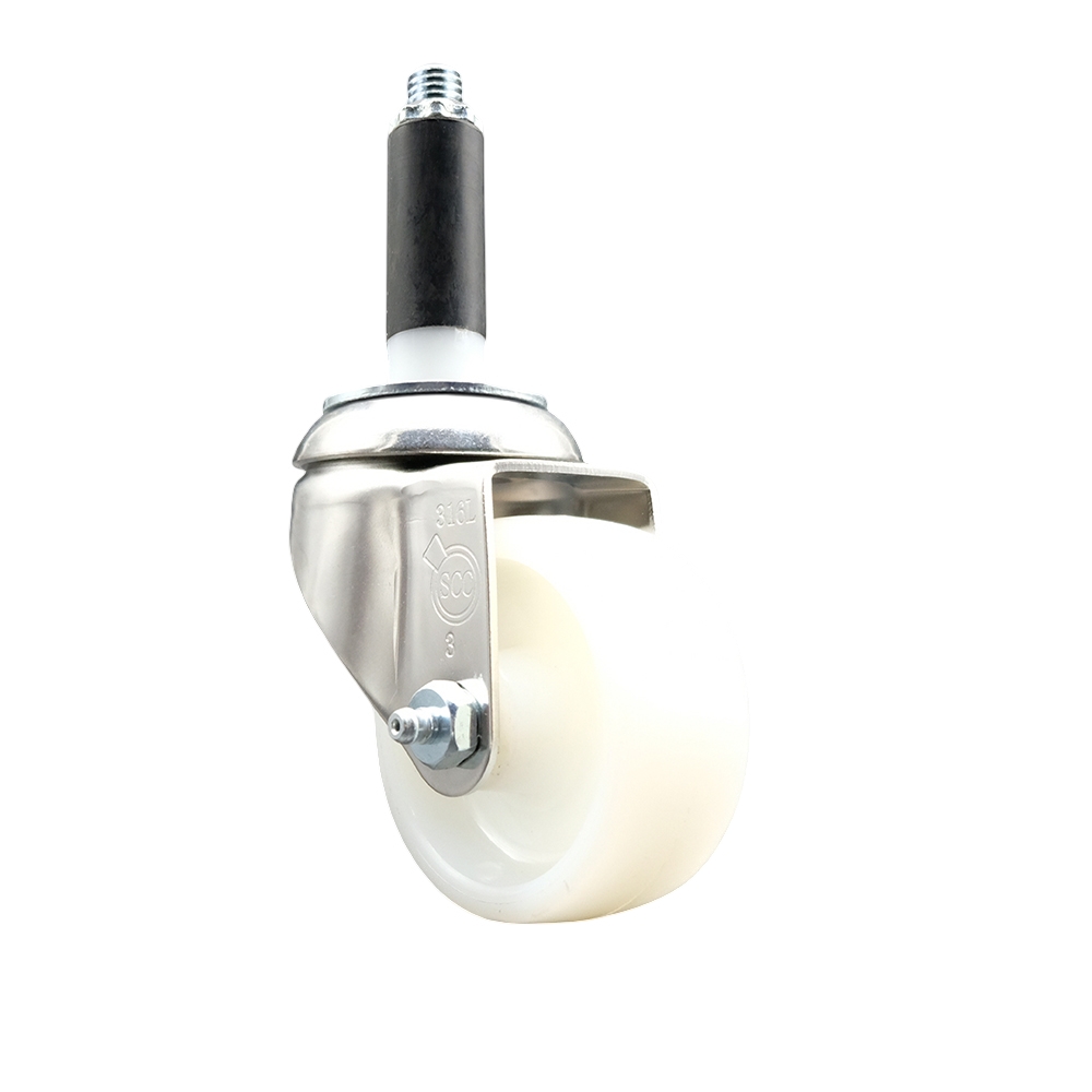 Nylon Swivel Stem Caster with 3 Inch White Caster Wheel - 7/8" Expanding Stem - 316 Stainless Steel Caster - 300 lbs. Capacity Per Caster - Service Caster Brand — photo 1