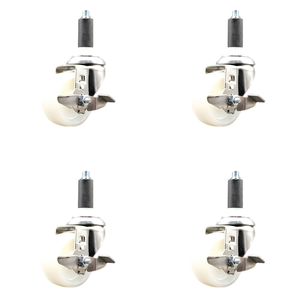 Nylon Swivel Stem Caster Set of 4 with 3 Inch Caster Wheels - 1" Expanding Stems - 316 Stainless Steel Casters - Includes 4 Swivel Casters with Top Lock Brakes - Service Caster Brand — photo 1