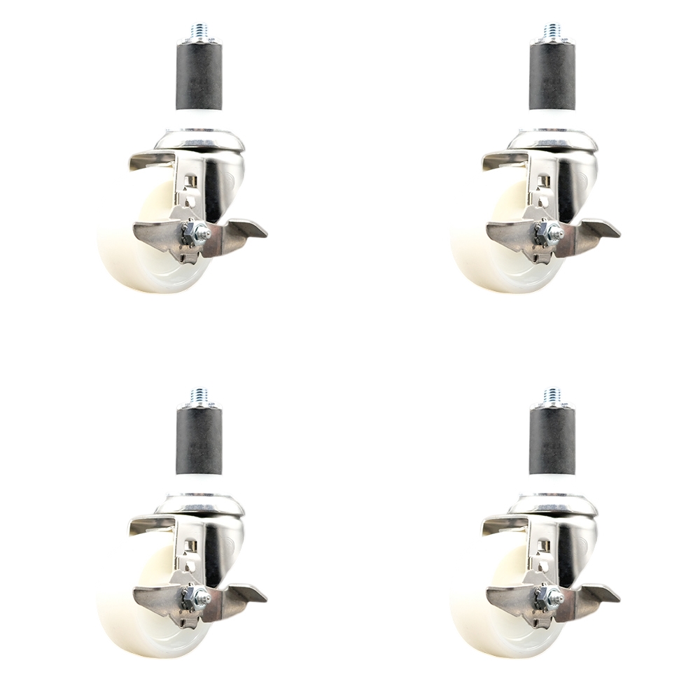 Nylon Swivel Stem Caster Set of 4 with 3 Inch Caster Wheels - 1-1/2" Expanding Stems - 316 Stainless Steel Casters - Includes 4 Swivel Casters with Top Lock Brakes - Service Caster Brand — photo 1