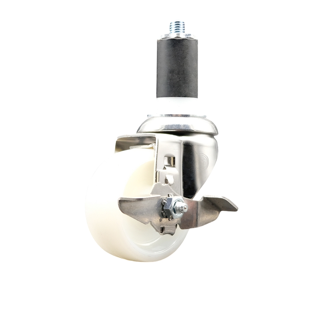 Nylon Swivel Stem Caster with 3 Inch White Caster Wheel and Top Lock Brake - 1-1/2" Expanding Stem - 316 Stainless Steel Caster - 300 lbs. Capacity Per Caster - Service Caster Brand — photo 1