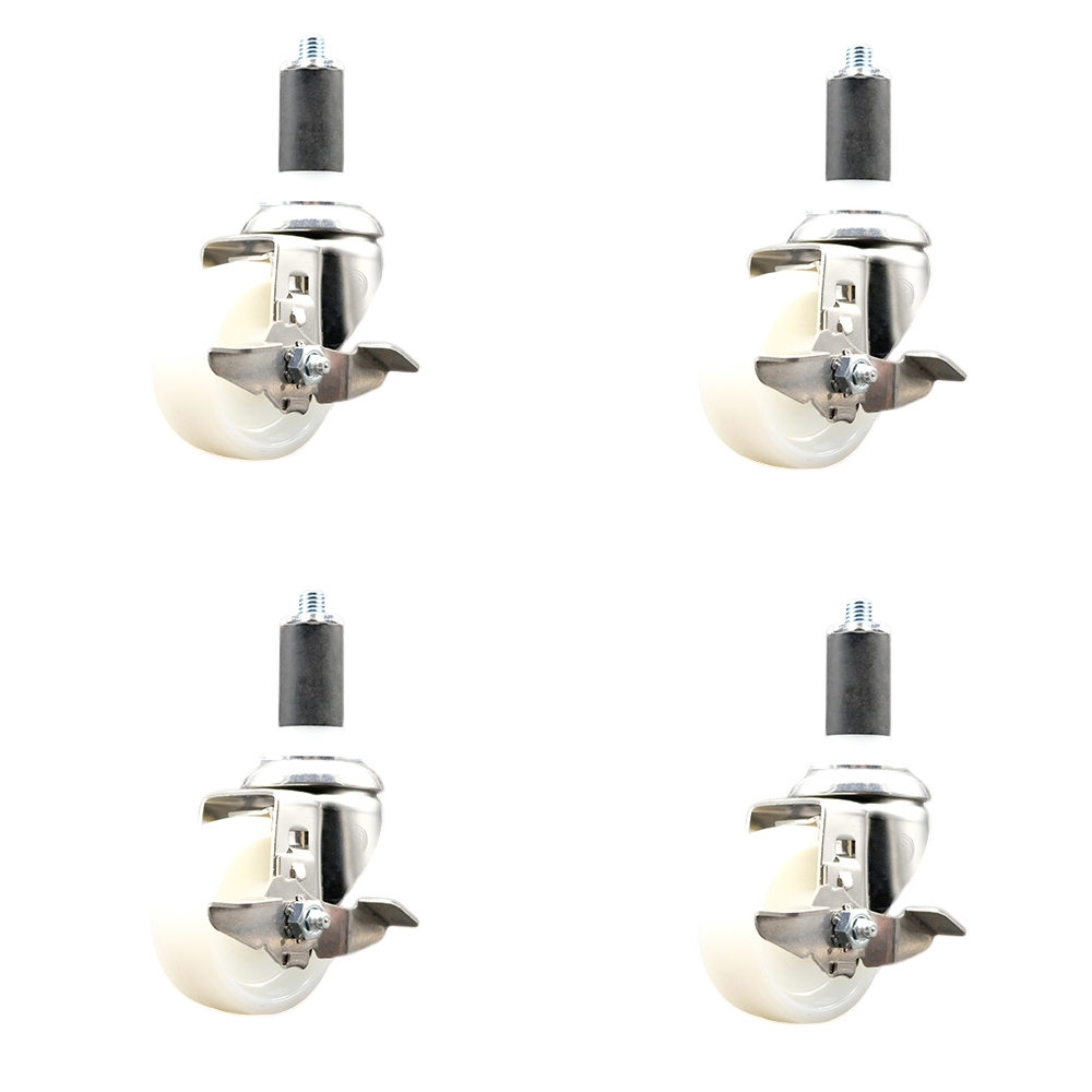 Nylon Swivel Stem Caster Set of 4 with 3 Inch Caster Wheels - 1-1/4" Expanding Stems - 316 Stainless Steel Casters - Includes 4 Swivel Casters with Top Lock Brakes - Service Caster Brand — photo 1