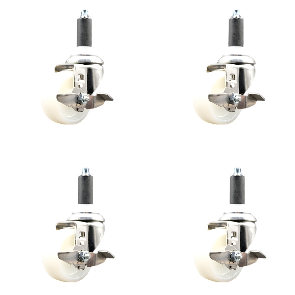 Nylon Swivel Stem Caster Set of 4 with 3 Inch Caster Wheels - 1-1/8" Expanding Stems - 316 Stainless Steel Casters - Includes 4 Swivel Casters with Top Lock Brakes - Service Caster Brand — photo 1
