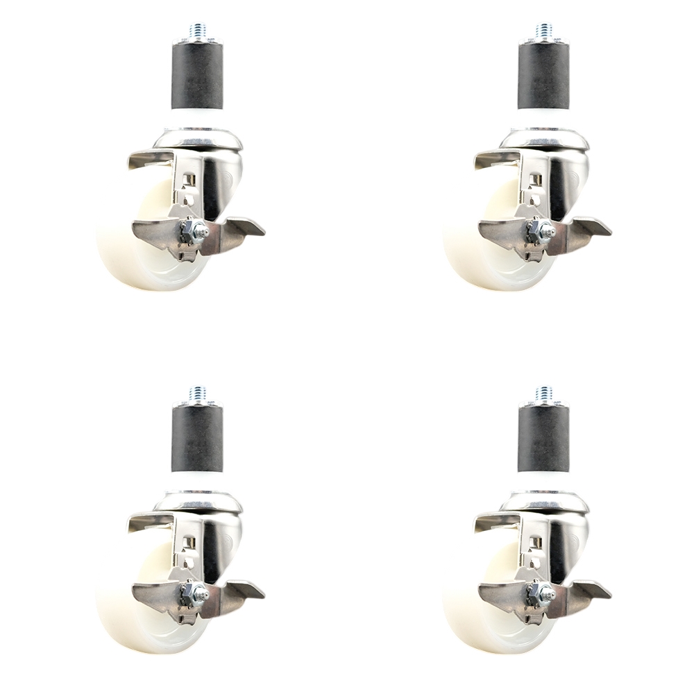 Nylon Swivel Stem Caster Set of 4 with 3 Inch Caster Wheels - 1-3/4" Expanding Stems - 316 Stainless Steel Casters - Includes 4 Swivel Casters with Top Lock Brakes - Service Caster Brand — photo 1