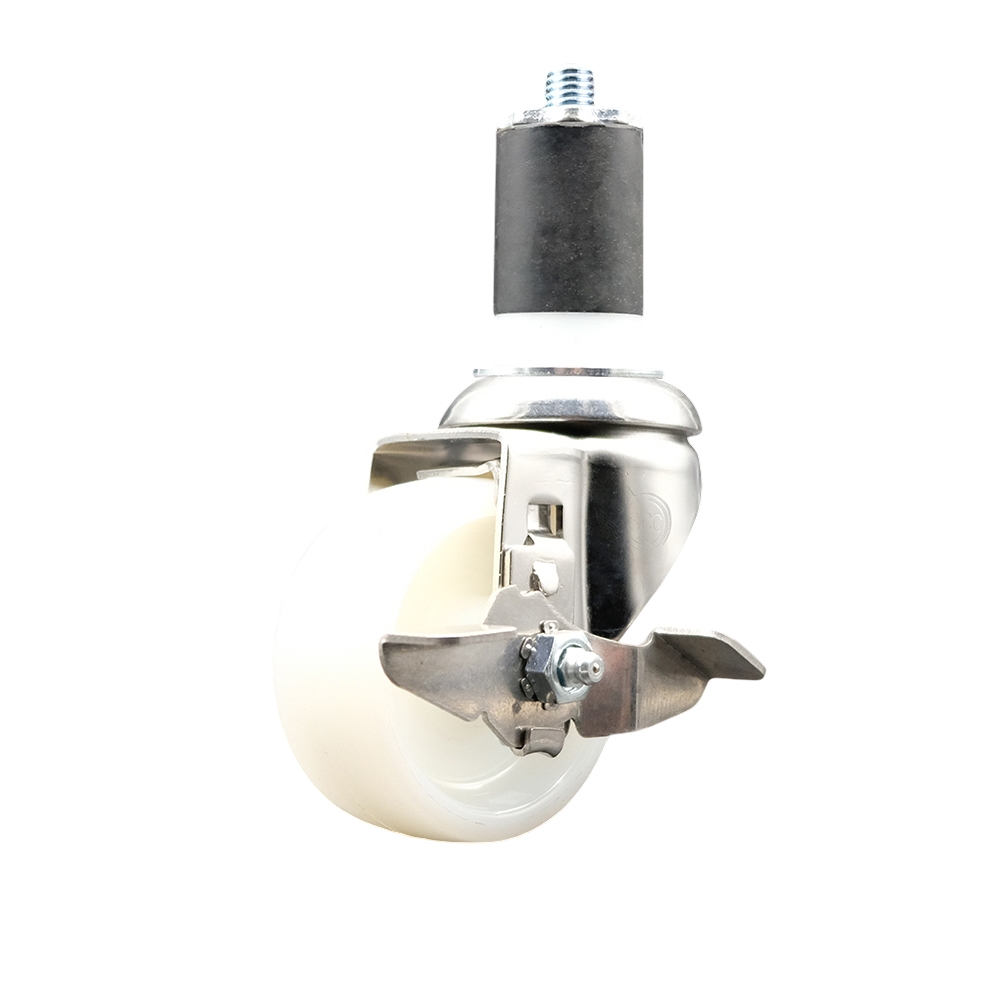 Nylon Swivel Stem Caster with 3 Inch White Caster Wheel and Top Lock Brake - 1-3/4" Expanding Stem - 316 Stainless Steel Caster - 300 lbs. Capacity Per Caster - Service Caster Brand — photo 1