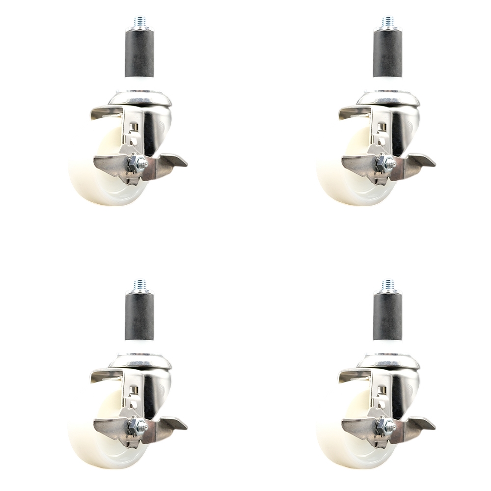Nylon Swivel Stem Caster Set of 4 with 3 Inch Caster Wheels - 1-3/8" Expanding Stems - 316 Stainless Steel Casters - Includes 4 Swivel Casters with Top Lock Brakes - Service Caster Brand — photo 1