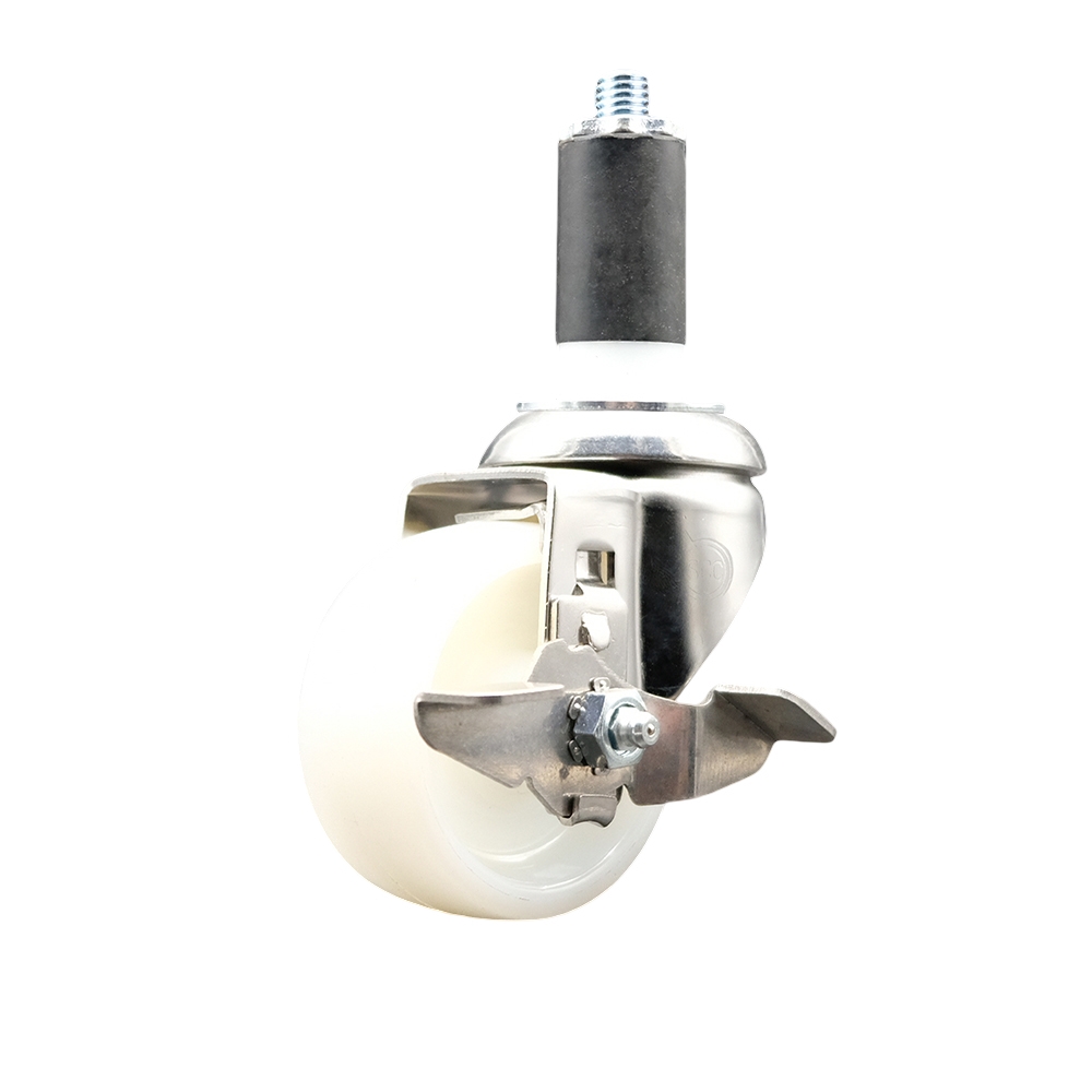Nylon Swivel Stem Caster with 3 Inch White Caster Wheel and Top Lock Brake - 1-3/8" Expanding Stem - 316 Stainless Steel Caster - 300 lbs. Capacity Per Caster - Service Caster Brand — photo 1