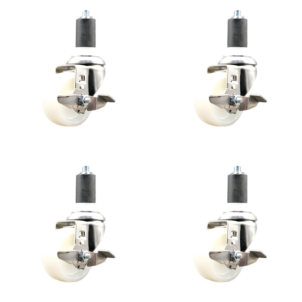Nylon Swivel Stem Caster Set of 4 with 3 Inch Caster Wheels - 1-5/8" Expanding Stems - 316 Stainless Steel Casters - Includes 4 Swivel Casters with Top Lock Brakes - Service Caster Brand — photo 1