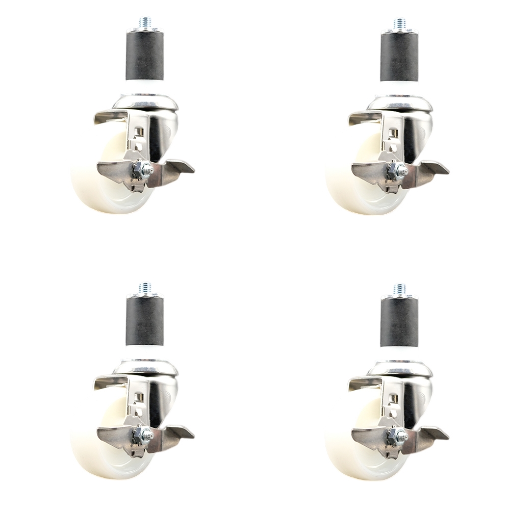 Nylon Swivel Stem Caster Set of 4 with 3 Inch Caster Wheels - 1-7/8" Expanding Stems - 316 Stainless Steel Casters - Includes 4 Swivel Casters with Top Lock Brakes - Service Caster Brand — photo 1