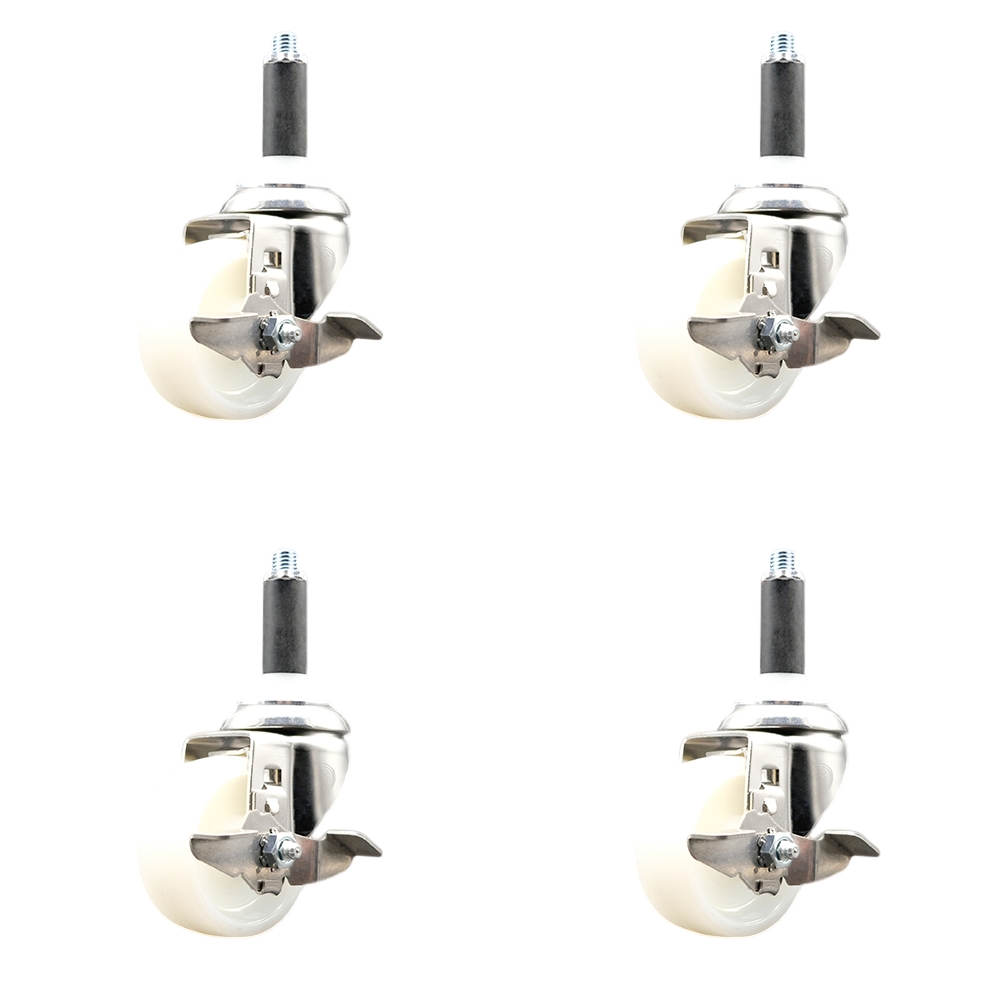 Nylon Swivel Stem Caster Set of 4 with 3 Inch Caster Wheels - 3/4" Expanding Stems - 316 Stainless Steel Casters - Includes 4 Swivel Casters with Top Lock Brakes - Service Caster Brand — photo 1