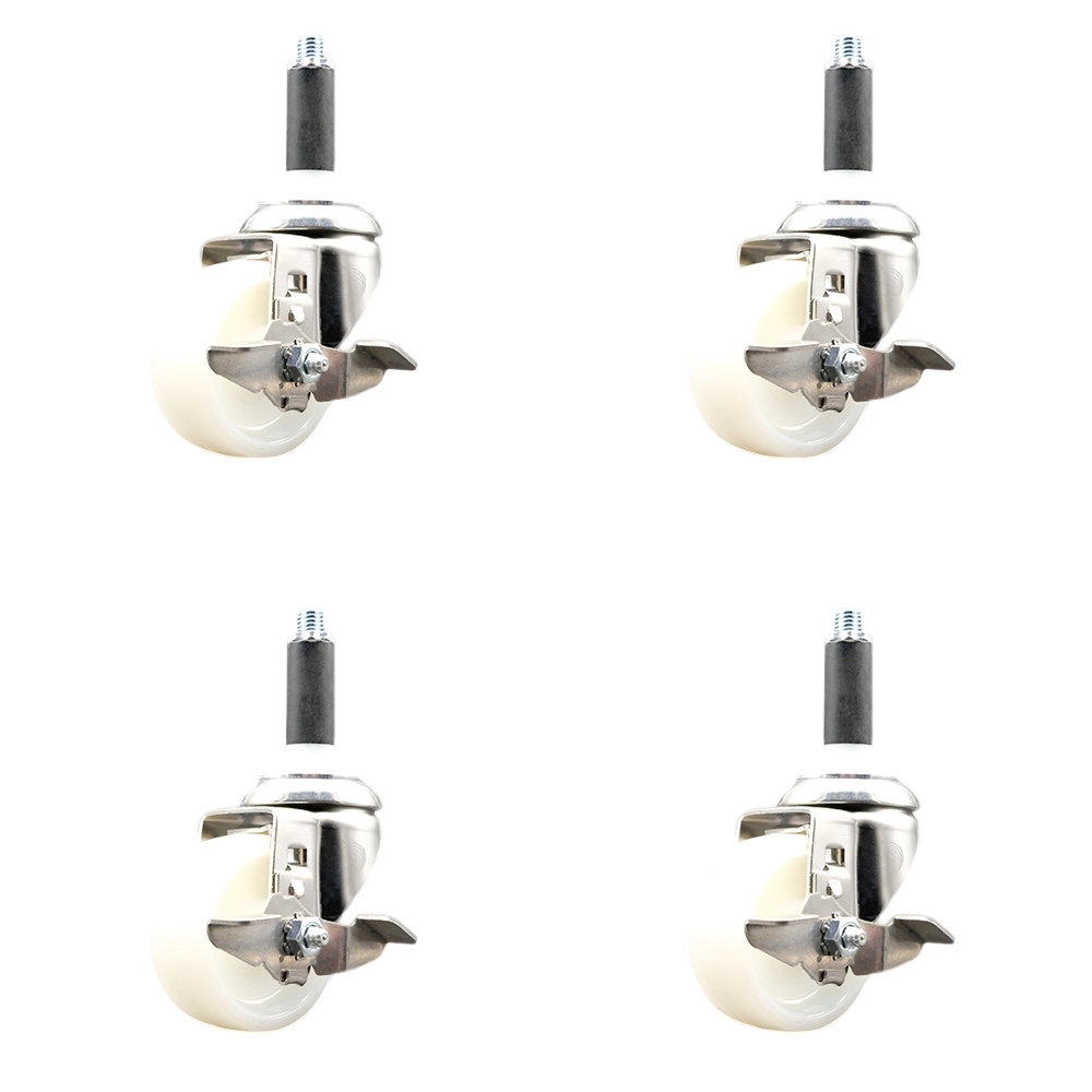 Nylon Swivel Stem Caster Set of 4 with 3 Inch Caster Wheels - 7/8" Expanding Stems - 316 Stainless Steel Casters - Includes 4 Swivel Casters with Top Lock Brakes - Service Caster Brand — photo 1
