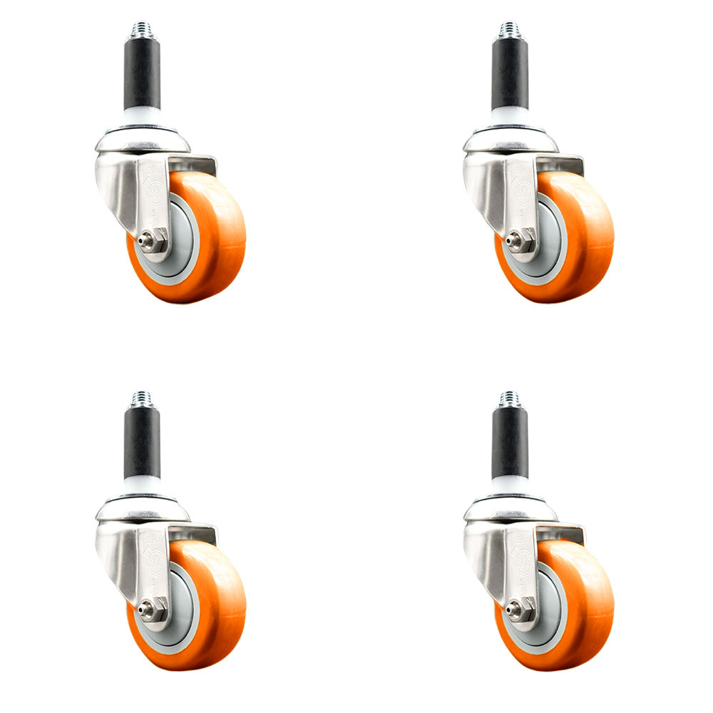 Polyurethane Swivel Stem Caster Set of 4 with 3.5 Inch Orange Caster Wheels - 1" Expanding Stems - 316 Stainless Steel Casters - Includes 4 Swivel Casters - Service Caster Brand — photo 1