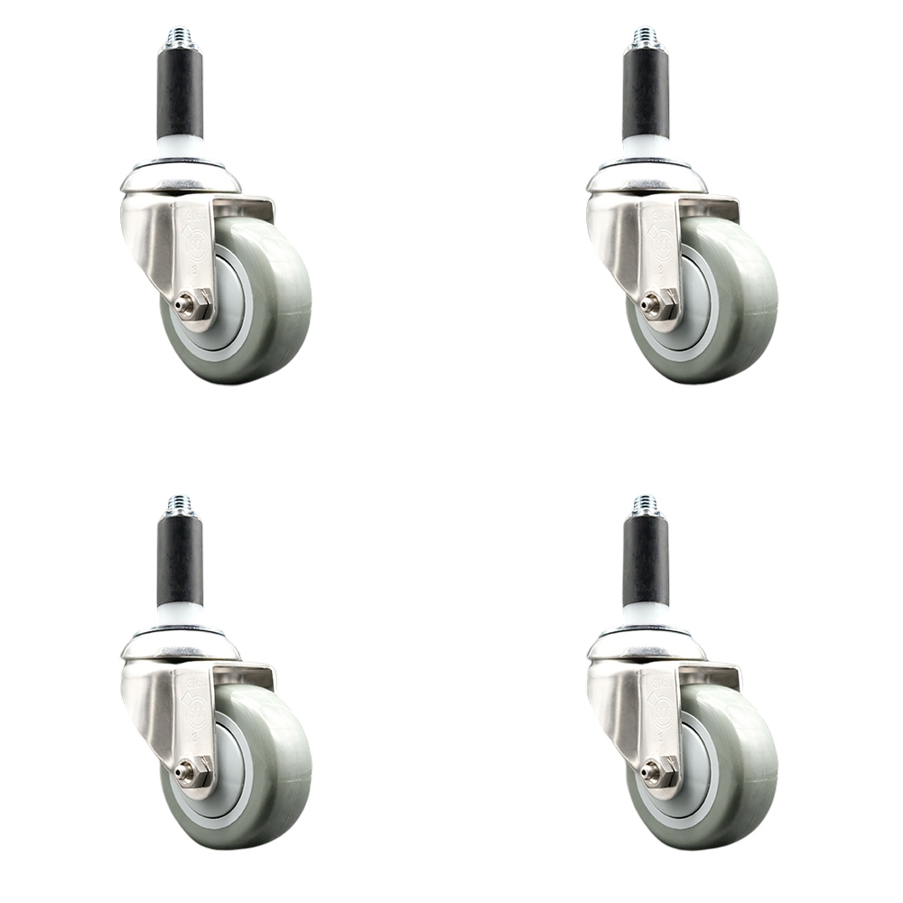 Polyurethane Swivel Stem Caster Set of 4 with 3 Inch Gray Caster Wheels - 1" Expanding Stems - 316 Stainless Steel Casters - Includes 4 Swivel Casters - Service Caster Brand — photo 1