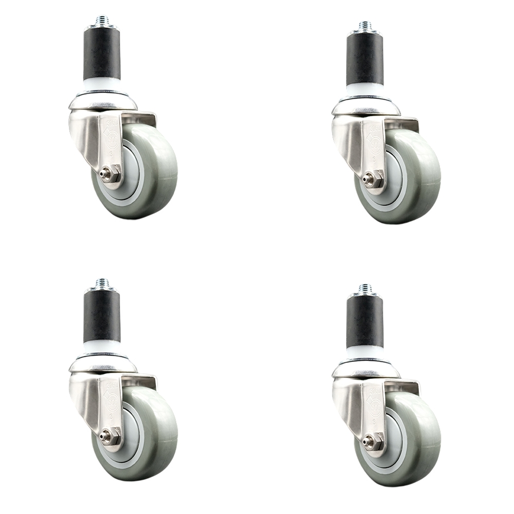 Polyurethane Swivel Stem Caster Set of 4 with 3.5 Inch Gray Caster Wheels - 1-1/2" Expanding Stems - 316 Stainless Steel Casters - Includes 4 Swivel Casters - Service Caster Brand — photo 1