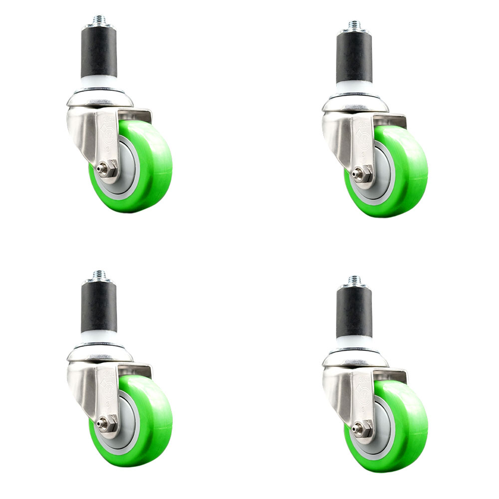 Polyurethane Swivel Stem Caster Set of 4 with 3.5 Inch Green Caster Wheels - 1-1/2" Expanding Stems - 316 Stainless Steel Casters - Includes 4 Swivel Casters - Service Caster Brand — photo 1