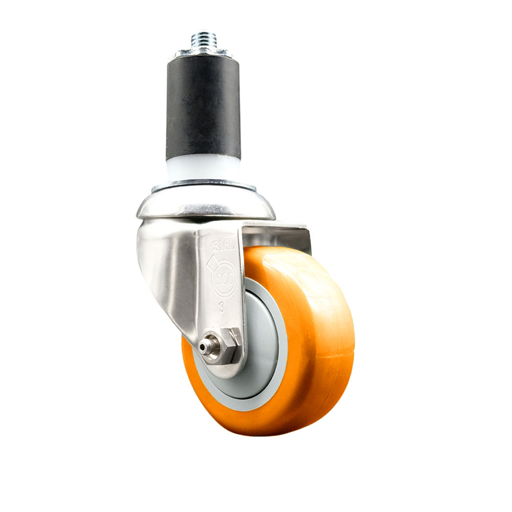 Polyurethane Swivel Stem Caster with 3.5 Inch Orange Caster Wheel - 1-1/2" Expanding Stem - 316 Stainless Steel Caster - 300 lbs. Capacity Per Caster - Service Caster Brand — photo 1