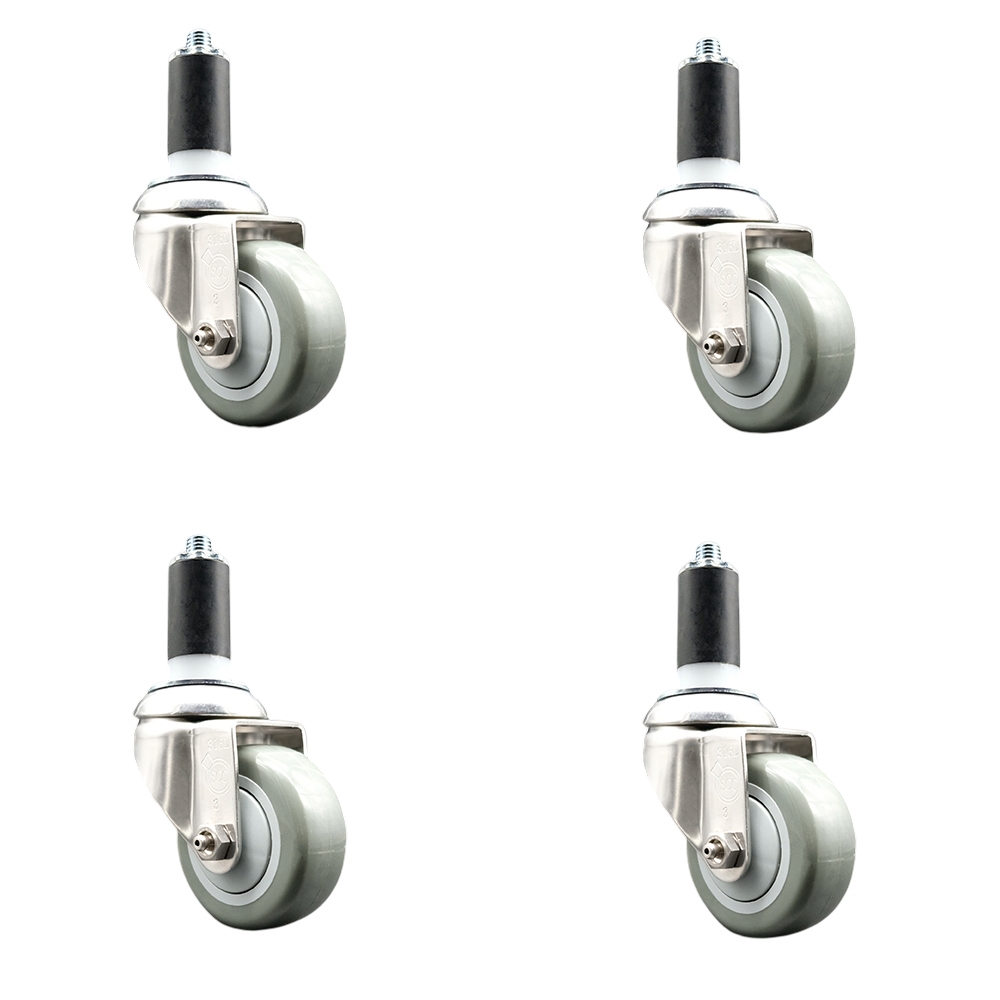 Polyurethane Swivel Stem Caster Set of 4 with 3.5 Inch Gray Caster Wheels - 1-1/4" Expanding Stems - 316 Stainless Steel Casters - Includes 4 Swivel Casters - Service Caster Brand — photo 1