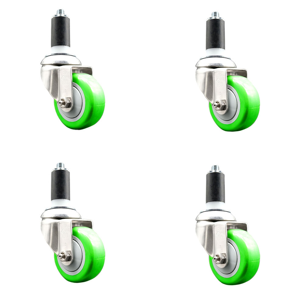 Polyurethane Swivel Stem Caster Set of 4 with 3.5 Inch Green Caster Wheels - 1-1/4" Expanding Stems - 316 Stainless Steel Casters - Includes 4 Swivel Casters - Service Caster Brand — photo 1