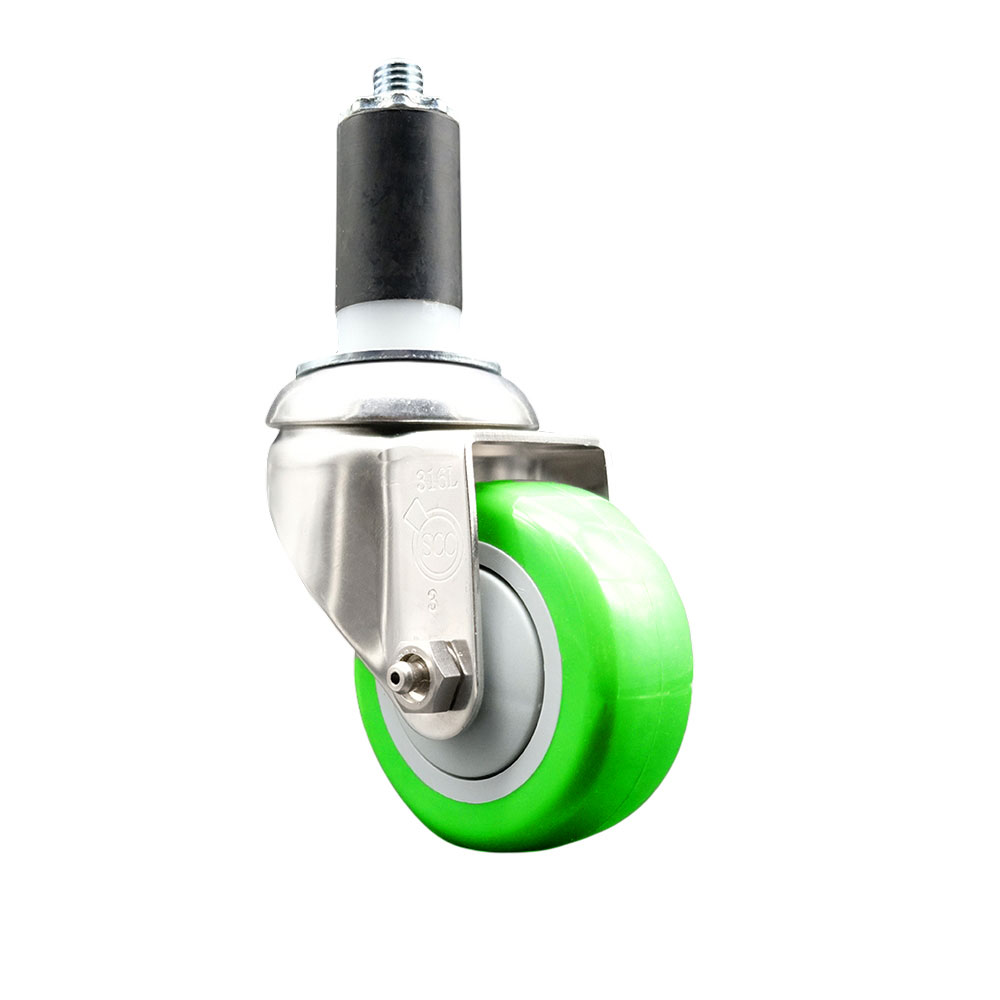 Polyurethane Swivel Stem Caster with 3.5 Inch Green Caster Wheel - 1-1/4" Expanding Stem - 316 Stainless Steel Caster - 300 lbs. Capacity Per Caster - Service Caster Brand — photo 1