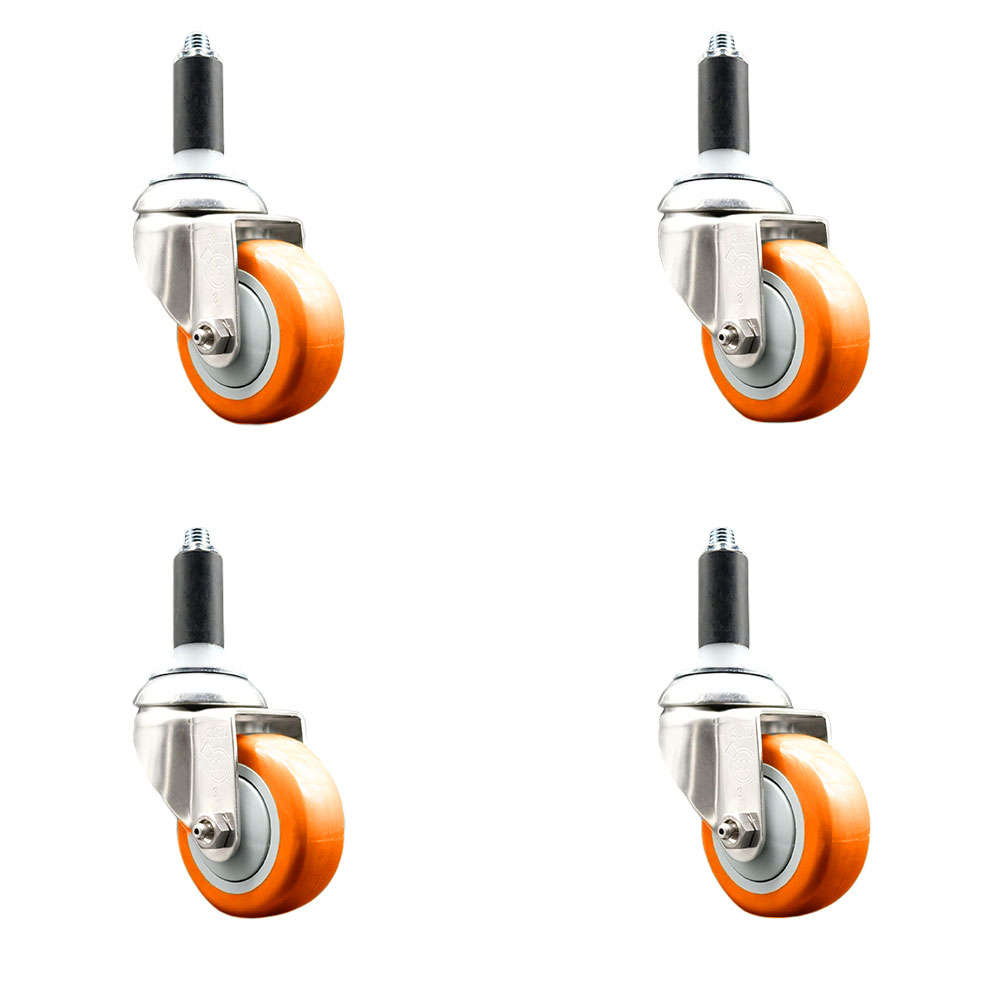 Polyurethane Swivel Stem Caster Set of 4 with 3.5 Inch Orange Caster Wheels - 1-1/8" Expanding Stems - 316 Stainless Steel Casters - Includes 4 Swivel Casters - Service Caster Brand — photo 1