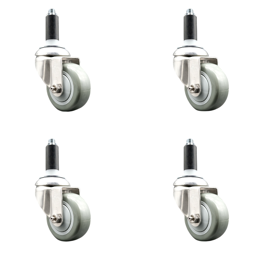 Polyurethane Swivel Stem Caster Set of 4 with 3 Inch Gray Caster Wheels - 1-1/8" Expanding Stems - 316 Stainless Steel Casters - Includes 4 Swivel Casters - Service Caster Brand — photo 1