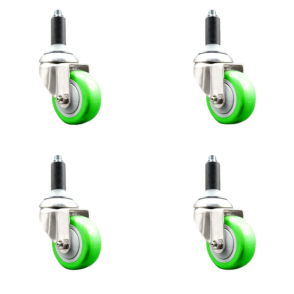 Polyurethane Swivel Stem Caster Set of 4 with 3.5 Inch Green Caster Wheels - 1-1/8" Expanding Stems - 316 Stainless Steel Casters - Includes 4 Swivel Casters - Service Caster Brand — photo 1