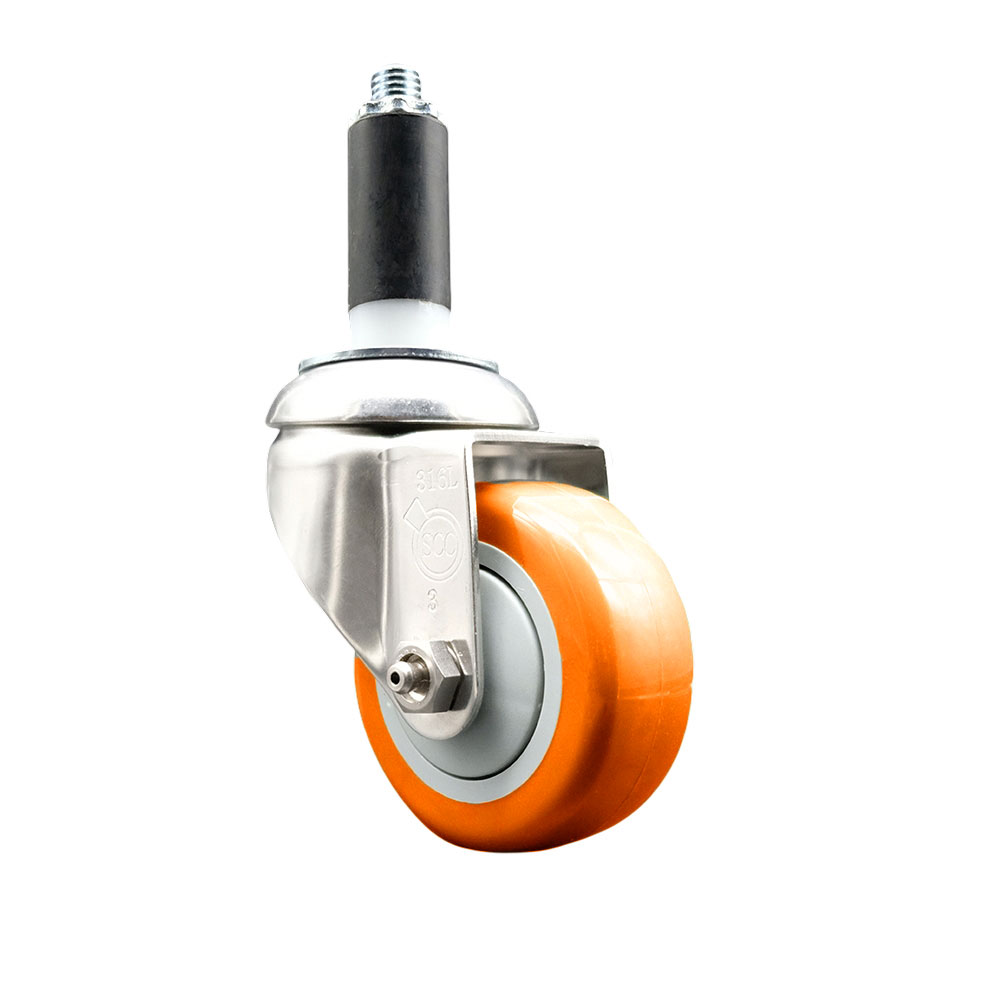 Polyurethane Swivel Stem Caster with 3.5 Inch Orange Caster Wheel - 1-1/8" Expanding Stem - 316 Stainless Steel Caster - 300 lbs. Capacity Per Caster - Service Caster Brand — photo 1