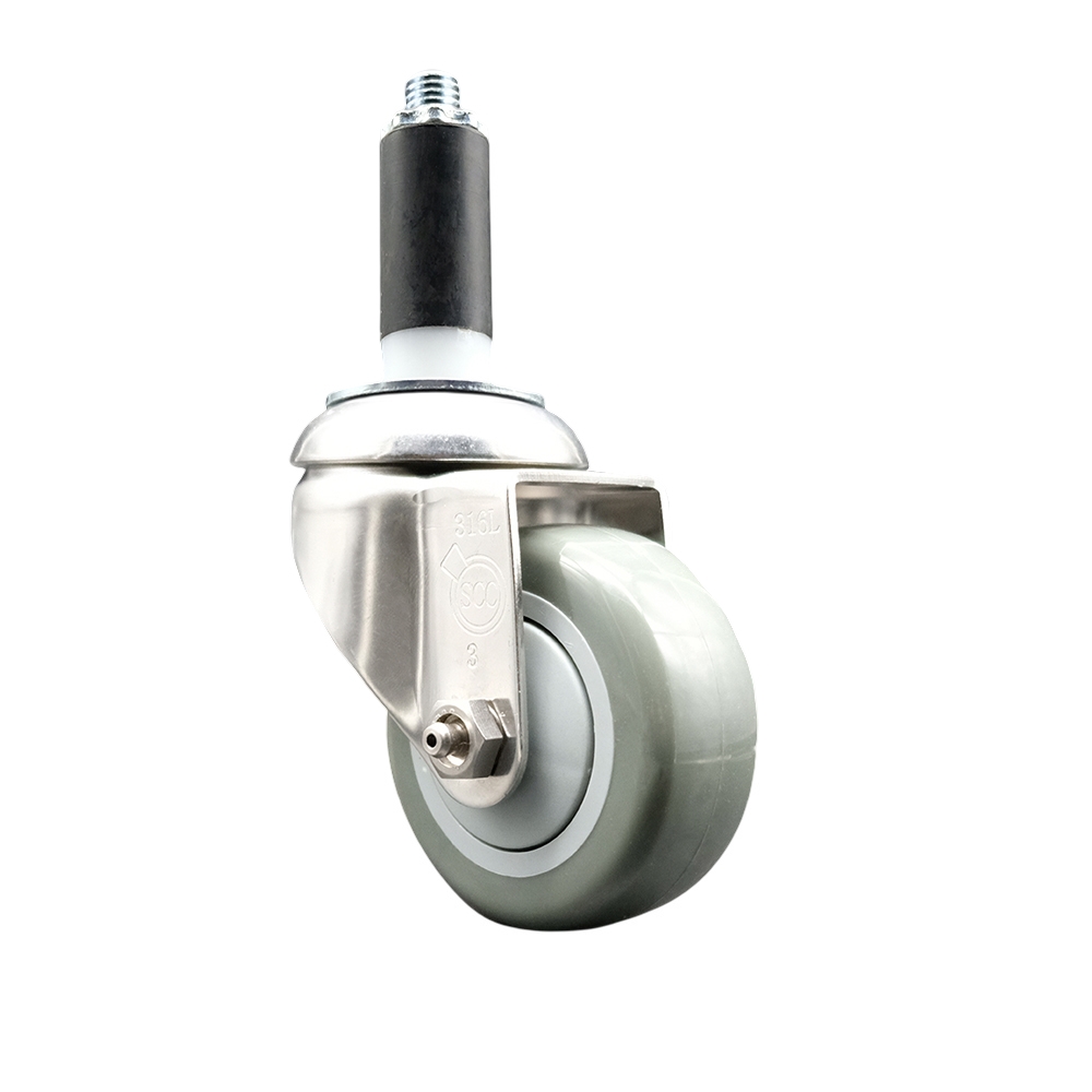 Polyurethane Swivel Stem Caster with 3 Inch Gray Caster Wheel - 1-1/8" Expanding Stem - 316 Stainless Steel Caster - 300 lbs. Capacity Per Caster - Service Caster Brand — photo 1