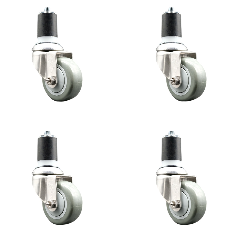 Polyurethane Swivel Stem Caster Set of 4 with 3.5 Inch Gray Caster Wheels - 1-3/4" Expanding Stems - 316 Stainless Steel Casters - Includes 4 Swivel Casters - Service Caster Brand — photo 1