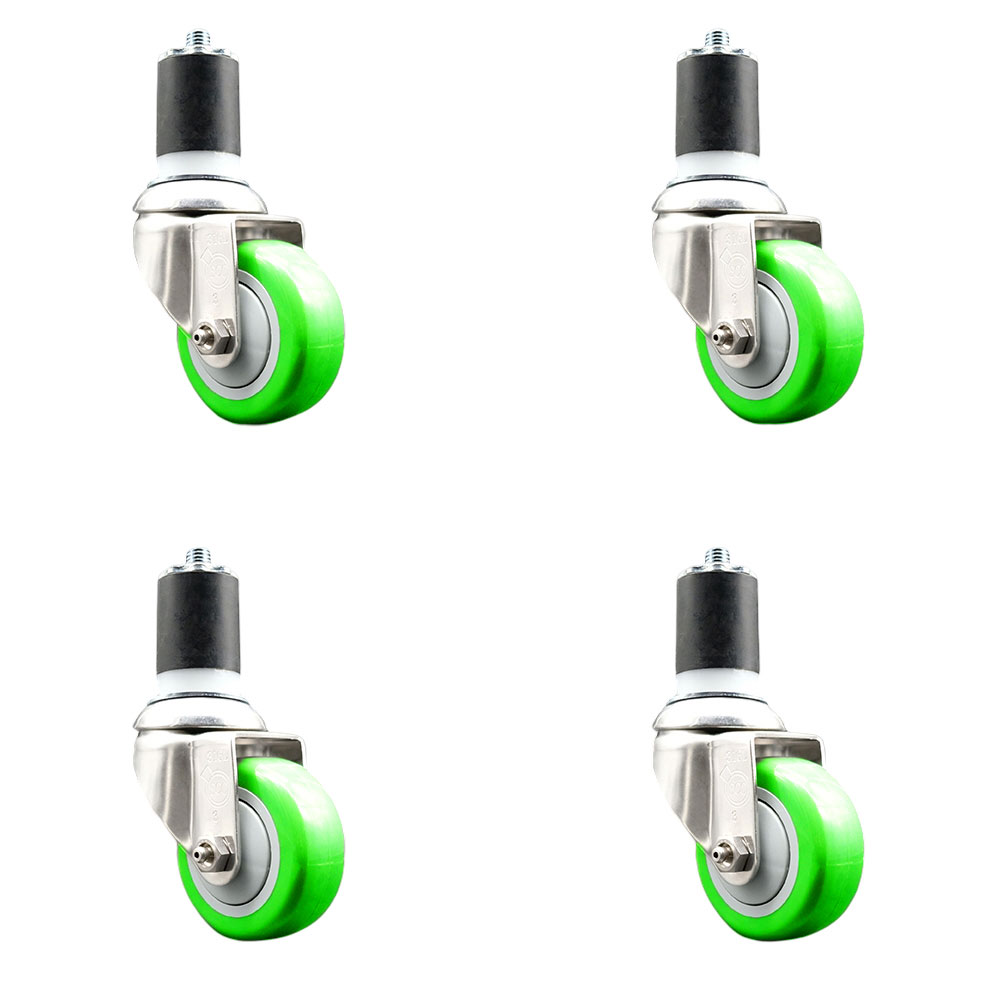 Polyurethane Swivel Stem Caster Set of 4 with 3.5 Inch Green Caster Wheels - 1-3/4" Expanding Stems - 316 Stainless Steel Casters - Includes 4 Swivel Casters - Service Caster Brand — photo 1