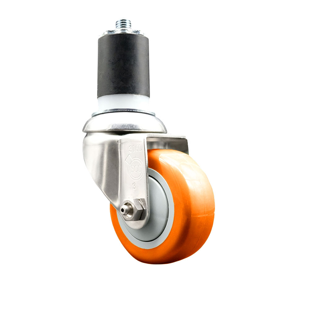 Polyurethane Swivel Stem Caster with 3.5 Inch Orange Caster Wheel - 1-3/4" Expanding Stem - 316 Stainless Steel Caster - 300 lbs. Capacity Per Caster - Service Caster Brand — photo 1