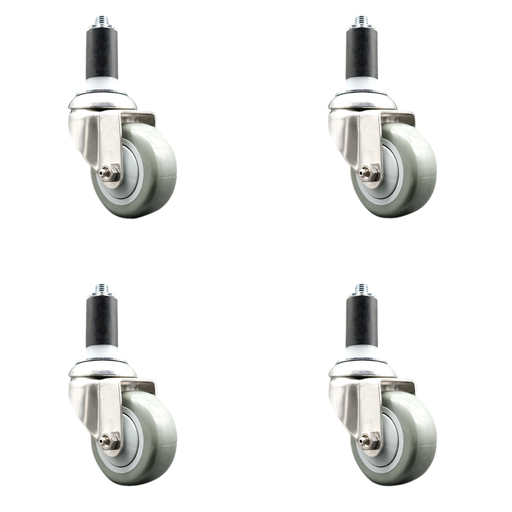 Polyurethane Swivel Stem Caster Set of 4 with 3 Inch Gray Caster Wheels - 1-3/8" Expanding Stems - 316 Stainless Steel Casters - Includes 4 Swivel Casters - Service Caster Brand — photo 1