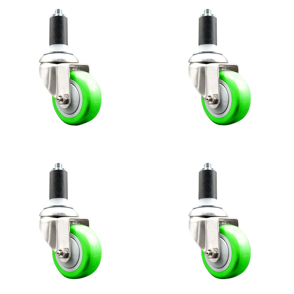 Polyurethane Swivel Stem Caster Set of 4 with 3.5 Inch Green Caster Wheels - 1-3/8" Expanding Stems - 316 Stainless Steel Casters - Includes 4 Swivel Casters - Service Caster Brand — photo 1