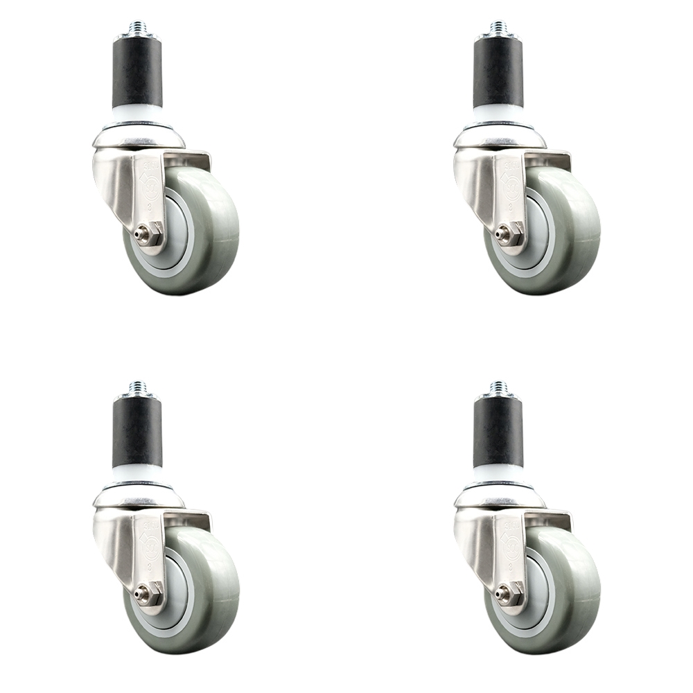 Polyurethane Swivel Stem Caster Set of 4 with 3.5 Inch Gray Caster Wheels - 1-5/8" Expanding Stems - 316 Stainless Steel Casters - Includes 4 Swivel Casters - Service Caster Brand — photo 1