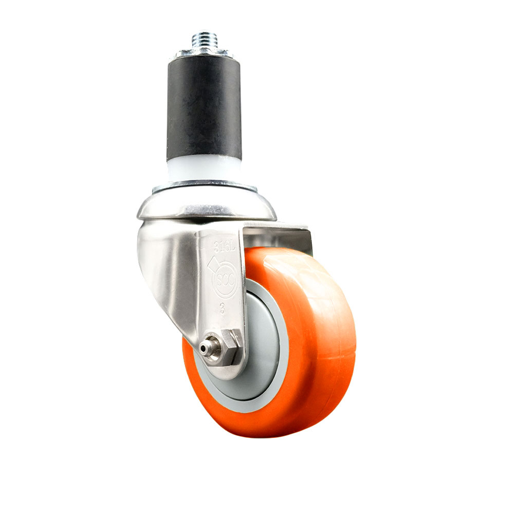 Polyurethane Swivel Stem Caster with 3.5 Inch Orange Caster Wheel - 1-5/8" Expanding Stem - 316 Stainless Steel Caster - 300 lbs. Capacity Per Caster - Service Caster Brand — photo 1