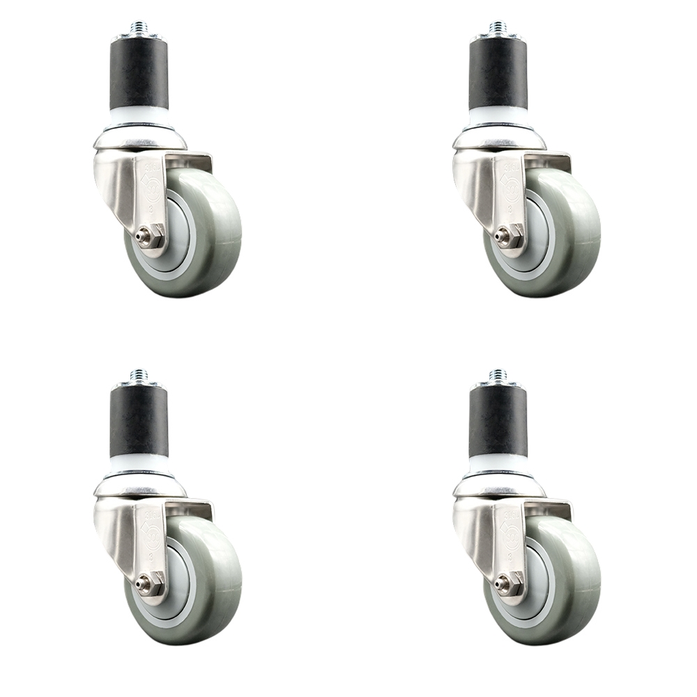 Polyurethane Swivel Stem Caster Set of 4 with 3.5 Inch Gray Caster Wheels - 1-7/8" Expanding Stems - 316 Stainless Steel Casters - Includes 4 Swivel Casters - Service Caster Brand — photo 1