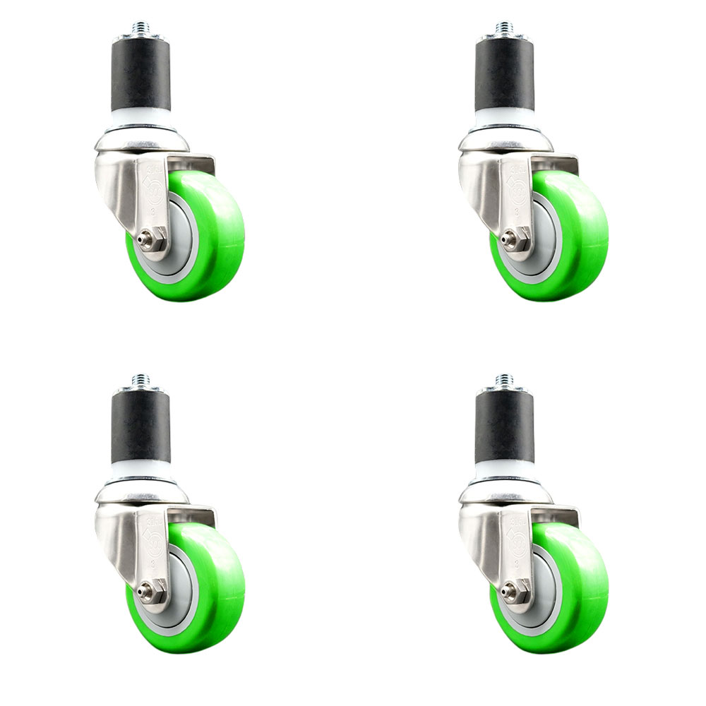 Polyurethane Swivel Stem Caster Set of 4 with 3.5 Inch Green Caster Wheels - 1-7/8" Expanding Stems - 316 Stainless Steel Casters - Includes 4 Swivel Casters - Service Caster Brand — photo 1