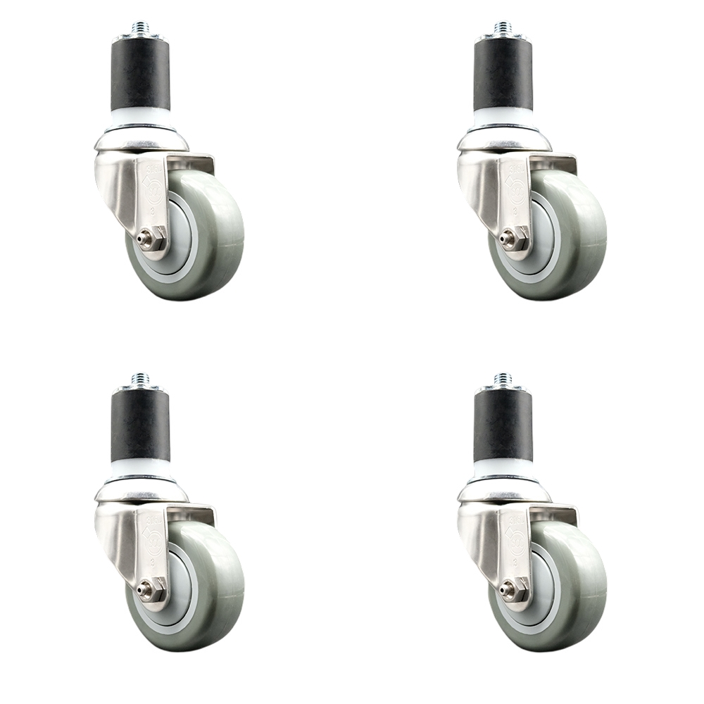 Polyurethane Swivel Stem Caster Set of 4 with 3 Inch Gray Caster Wheels - 1-7/8" Expanding Stems - 316 Stainless Steel Casters - Includes 4 Swivel Casters - Service Caster Brand — photo 1