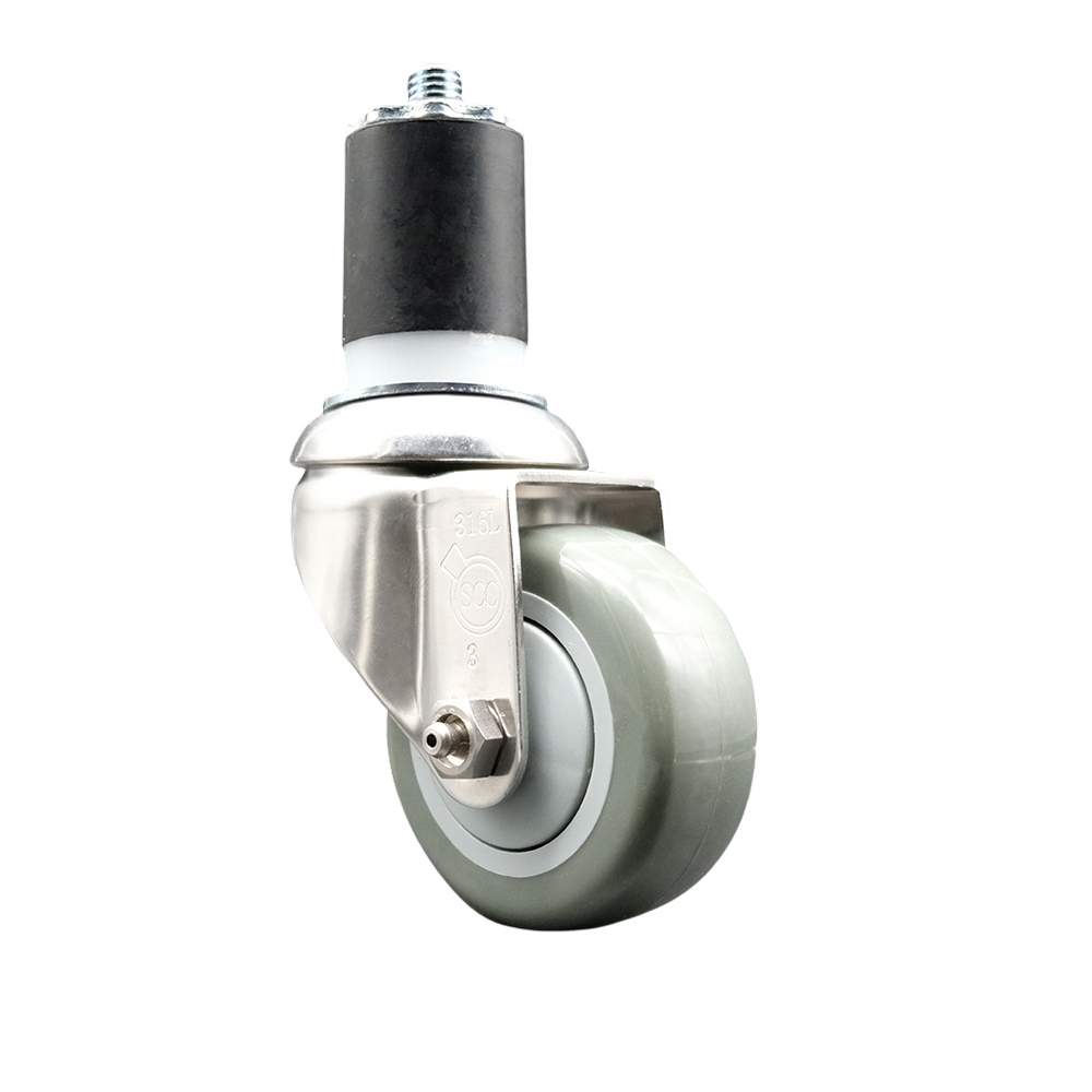 Polyurethane Swivel Stem Caster with 3.5 Inch Gray Caster Wheel - 1-7/8" Expanding Stem - 316 Stainless Steel Caster - 300 lbs. Capacity Per Caster - Service Caster Brand — photo 1