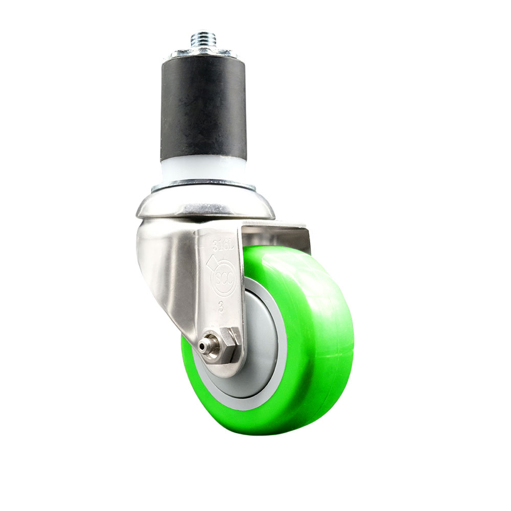 Polyurethane Swivel Stem Caster with 3.5 Inch Green Caster Wheel - 1-7/8" Expanding Stem - 316 Stainless Steel Caster - 300 lbs. Capacity Per Caster - Service Caster Brand — photo 1