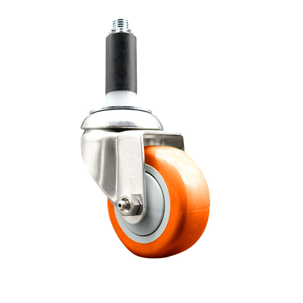 Polyurethane Swivel Stem Caster with 3.5 Inch Orange Caster Wheel - 1" Expanding Stem - 316 Stainless Steel Caster - 300 lbs. Capacity Per Caster - Service Caster Brand — photo 1