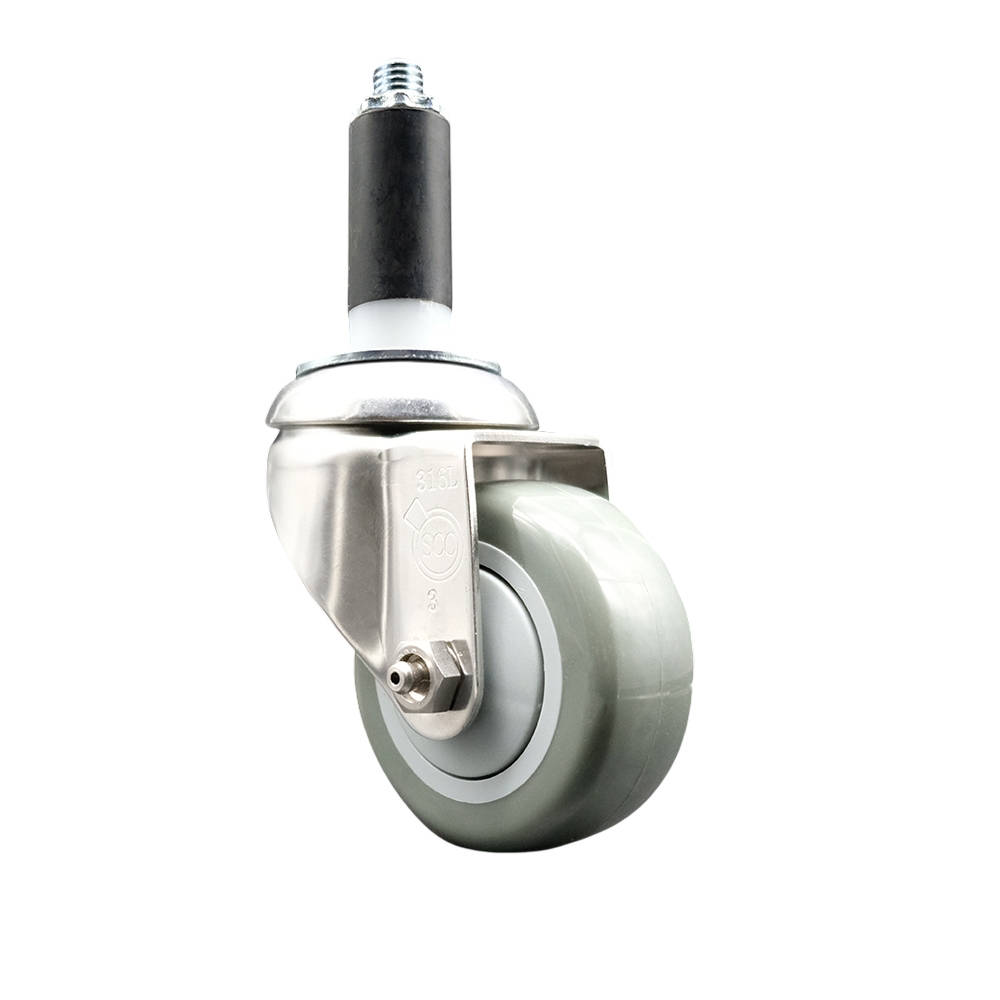 Polyurethane Swivel Stem Caster with 3 Inch Gray Caster Wheel - 1" Expanding Stem - 316 Stainless Steel Caster - 300 lbs. Capacity Per Caster - Service Caster Brand — photo 1