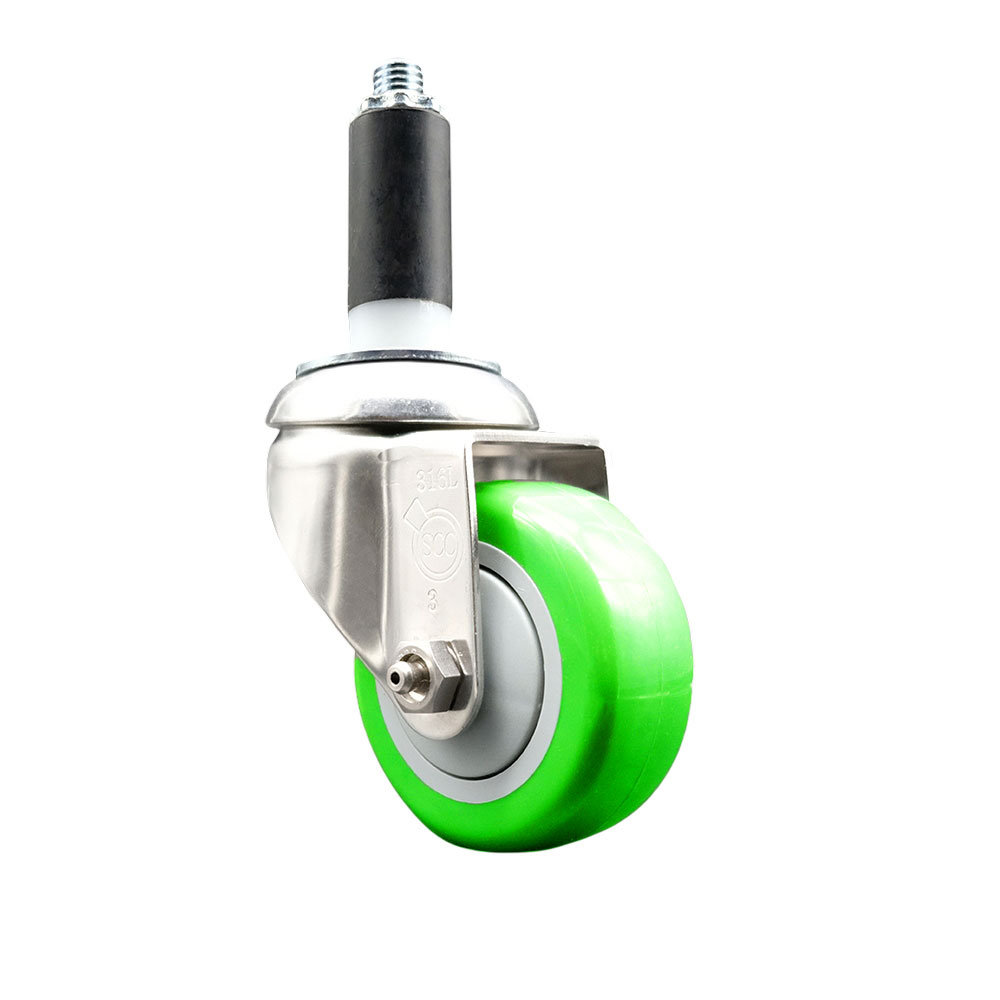 Polyurethane Swivel Stem Caster with 3.5 Inch Green Caster Wheel - 1" Expanding Stem - 316 Stainless Steel Caster - 300 lbs. Capacity Per Caster - Service Caster Brand — photo 1