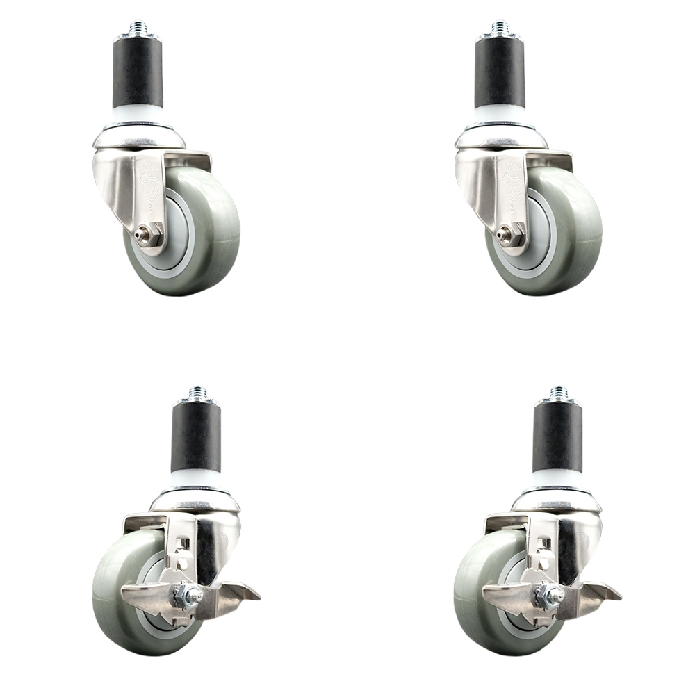 Polyurethane Swivel Stem Caster Set of 4 with 3.5 Inch Gray Caster Wheels - 1-5/8" Expanding Stems-316 Stainless Steel Casters-Includes 2 Swivel with Top Lock Brakes and 2 Swivel-Service Caster Brand — photo 1