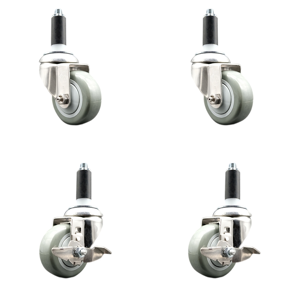 Polyurethane Swivel Stem Caster Set of 4 with 3 Inch Gray Caster Wheels - 1" Expanding Stems - 316 Stainless Steel Casters - Includes 2 Swivel with Top Lock Brakes and 2 Swivel - Service Caster Brand — photo 1