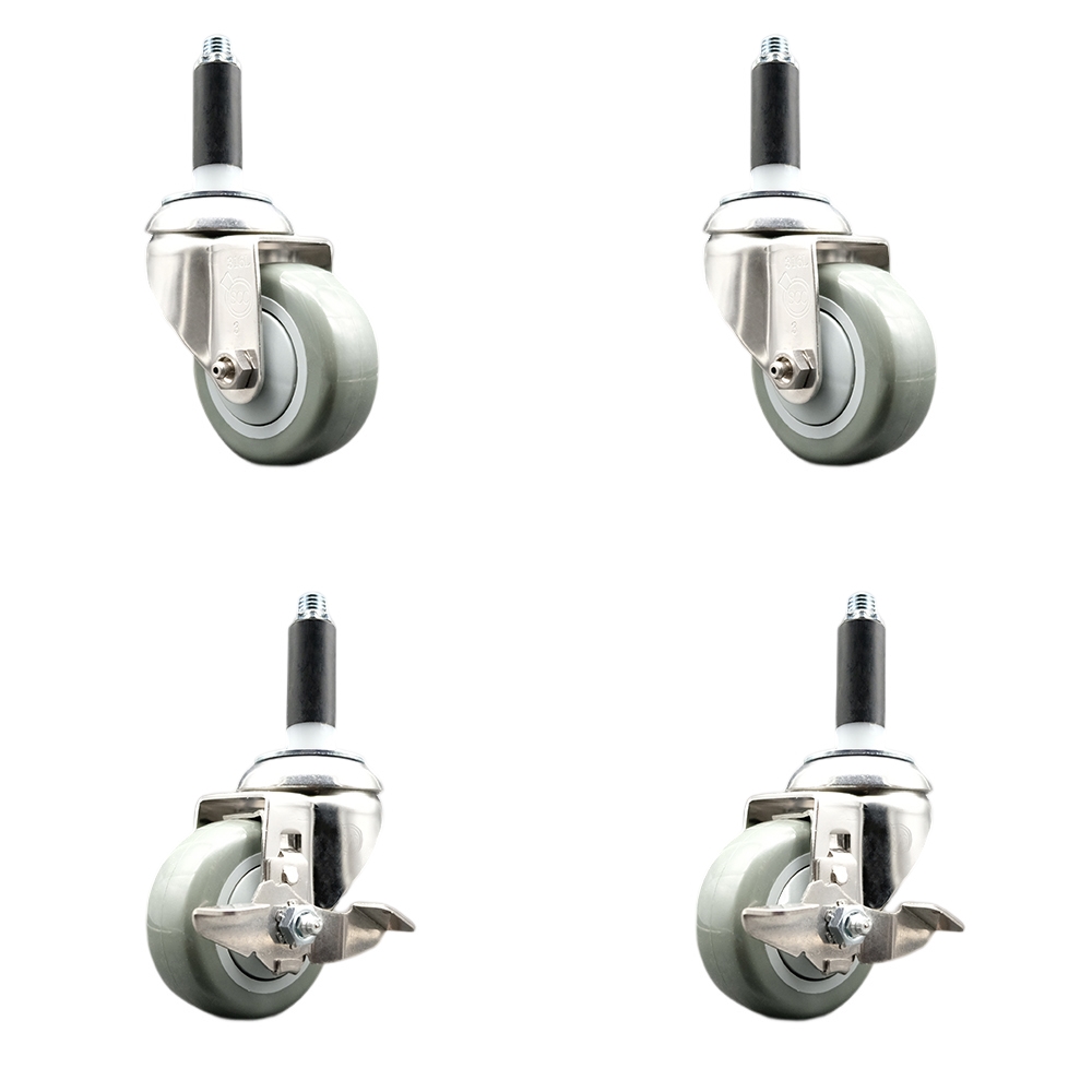 Polyurethane Swivel Stem Caster Set of 4 with 3 Inch Gray Caster Wheels - 3/4" Expanding Stems - 316 Stainless Steel Casters - Includes 2 Swivel with Top Lock Brakes and 2 Swivel-Service Caster Brand — photo 1