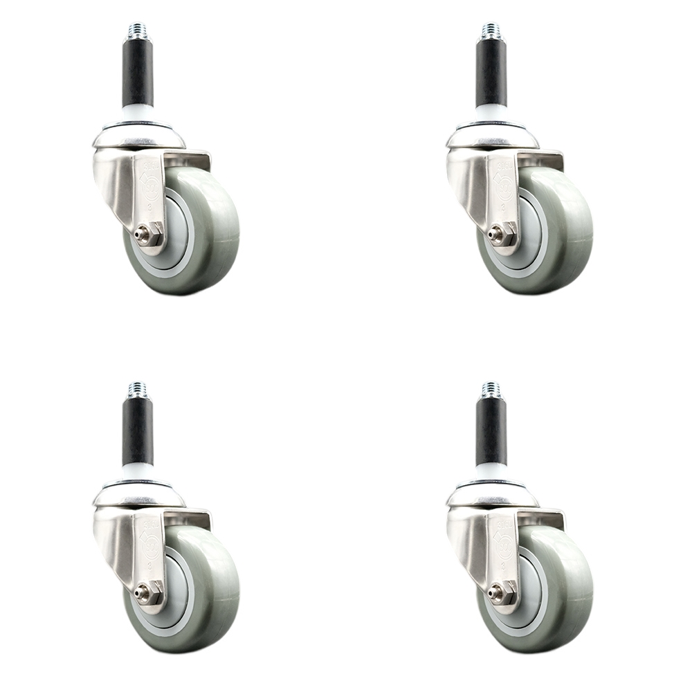 Polyurethane Swivel Stem Caster Set of 4 with 3 Inch Gray Caster Wheels - 3/4" Expanding Stems - 316 Stainless Steel Casters - Includes 4 Swivel Casters - Service Caster Brand — photo 1
