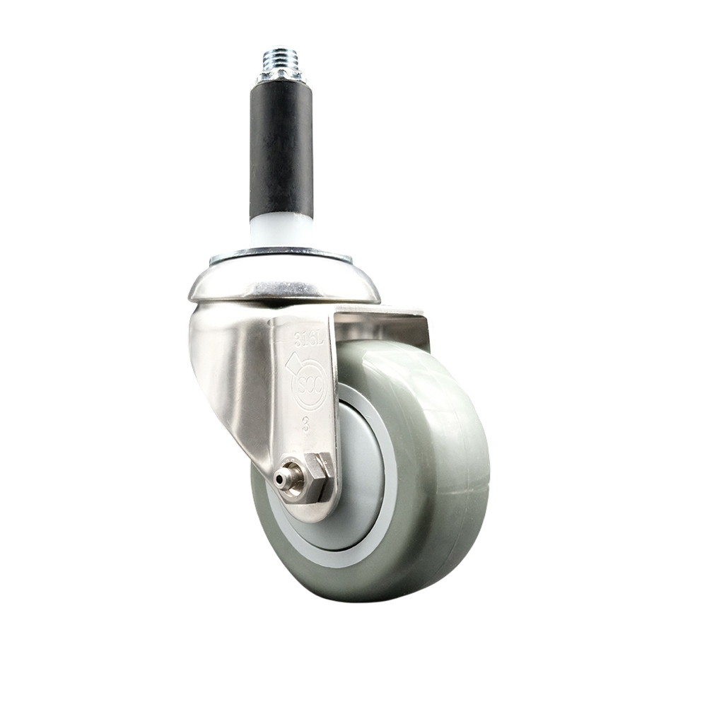 Polyurethane Swivel Stem Caster with 3 Inch Gray Caster Wheel - 3/4" Expanding Stem - 316 Stainless Steel Caster - 300 lbs. Capacity Per Caster - Service Caster Brand — photo 1